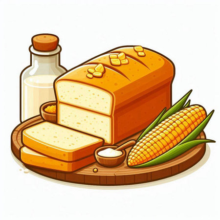 Illustration of a loaf of bread and corn on a white backgroundのイラスト素材