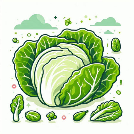 Vector illustration of fresh cabbage on white background. Healthy food concept.のイラスト素材