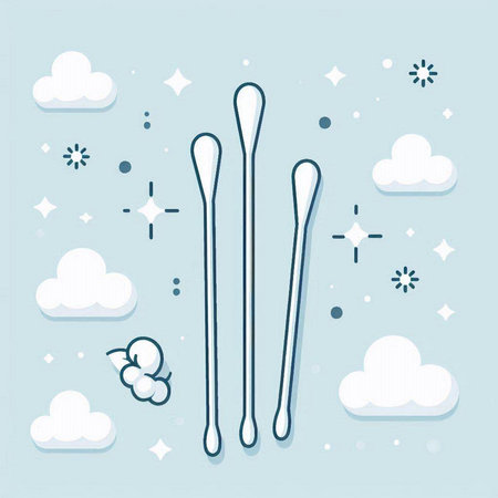 Cotton swabs with clouds and snowflakes. Vector illustration.のイラスト素材