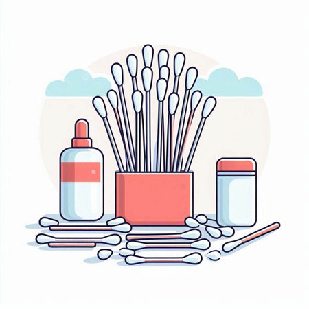 Cotton swabs, cotton buds, cotton swabs, cotton swabs, cotton swabs flat vector illustration.のイラスト素材