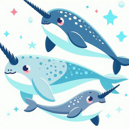 Cute cartoon narwhal. Vector illustration for children's design.のイラスト素材