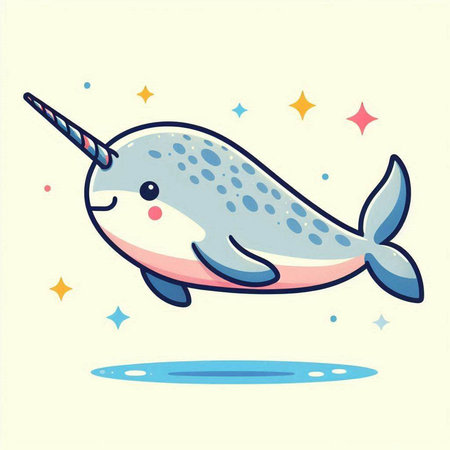 Cute cartoon narwhal. Vector illustration on white background.のイラスト素材