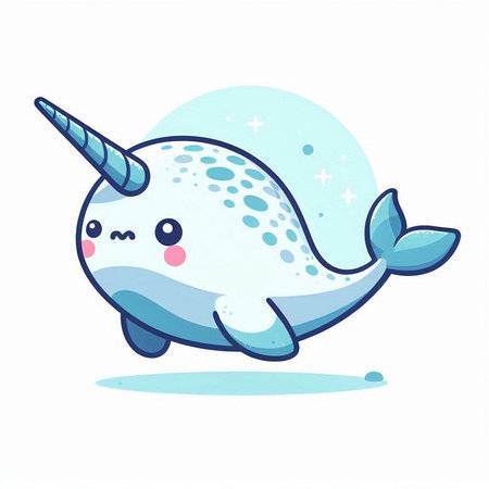 Cute cartoon narwhal on a white background. Vector illustration.のイラスト素材