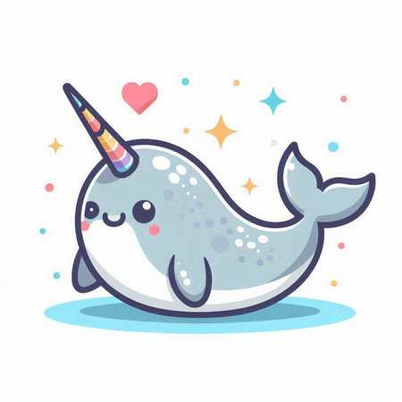 Cute cartoon narwhal with unicorn horn. Vector illustration.のイラスト素材