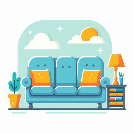 Sofa in the living room. Flat style vector illustration.のイラスト素材