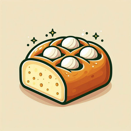 Illustration of a sweet bread with cheese on a light background.のイラスト素材