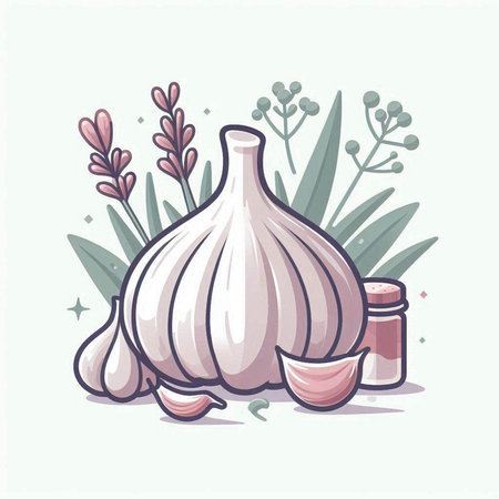 Garlic vector illustration. Vector illustration of fresh garlic with spices.のイラスト素材