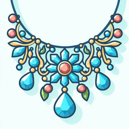 Necklace with precious stones and beads. Hand drawn vector illustration.のイラスト素材