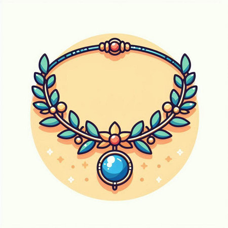 Necklace with gemstones. Vector illustration in flat style.のイラスト素材