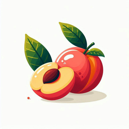 Peach fruit isolated on white background. Vector illustration in cartoon style.のイラスト素材