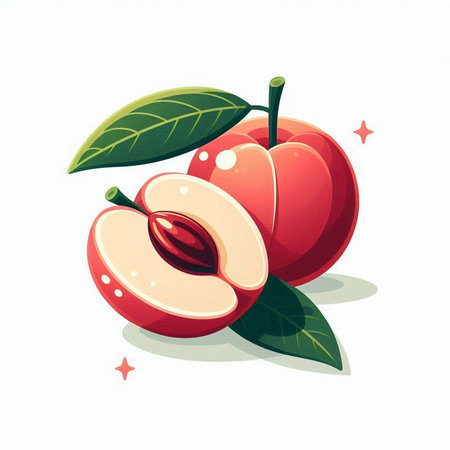 Peach vector illustration, isolated on white background. Fresh fruit.のイラスト素材