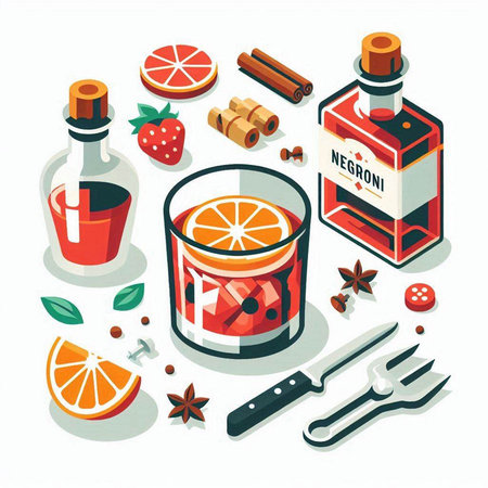 Alcoholic drinks isometric icons set with ingredients for making mulled wine vector illustrationのイラスト素材