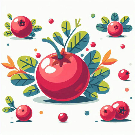 Cranberry with leaves and berries. Vector illustration in cartoon style.のイラスト素材