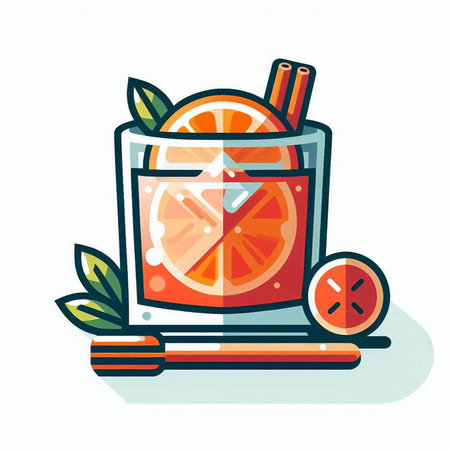 Cocktail with orange, cinnamon and ice. Vector illustration.のイラスト素材