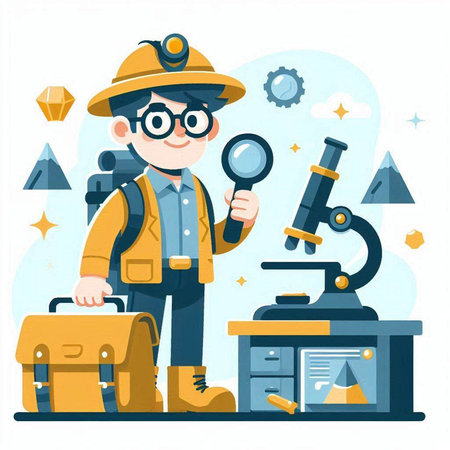 Vector illustration of a scientist working in a laboratory. Flat style design.のイラスト素材