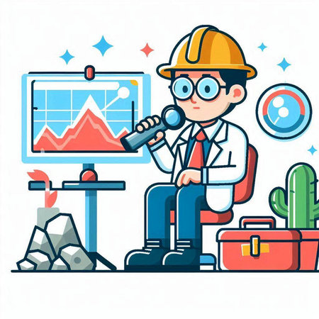 Engineer working on construction site. Vector illustration in cartoon style.のイラスト素材
