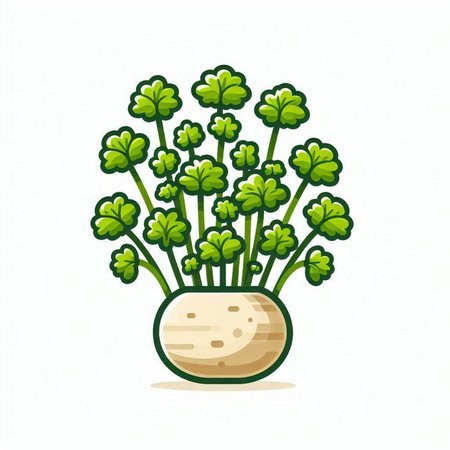 Celery root vegetable isolated on white background. Cute cartoon celery root vegetable.のイラスト素材