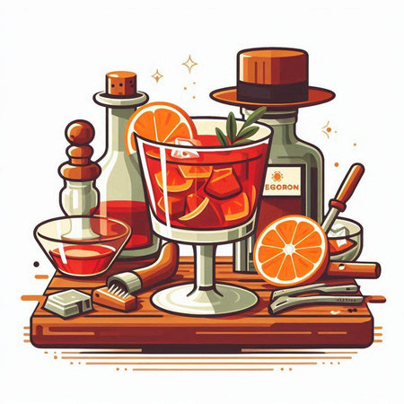 Alcoholic cocktail drink with gin, rum, grapefruit and ice. Vector illustrationのイラスト素材