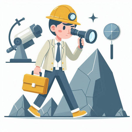 Businessman looking through binoculars. Flat style vector illustration.のイラスト素材
