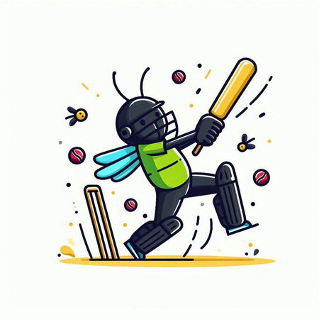 Cricket player with bat and ball, cartoon vector illustration.のイラスト素材