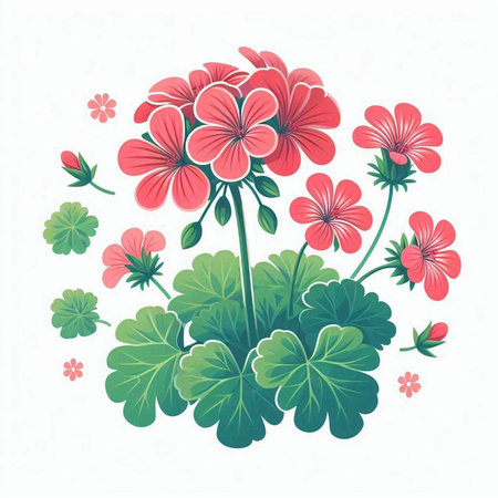 Geranium flowers. Vector illustration in retro style on white background.のイラスト素材