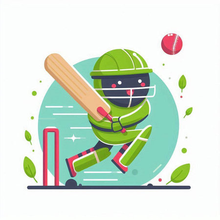 Cricket player in action with bat and ball. Vector illustration.のイラスト素材