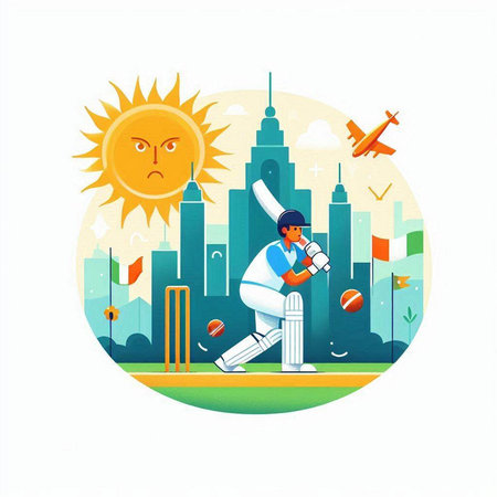 Cricket player batsman playing cricket in the city vector illustration.のイラスト素材