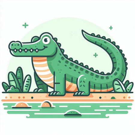 Crocodile icon. Green crocodile on the beach. Vector illustrationのイラスト素材
