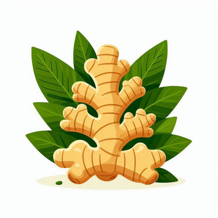 Ginger root with leaves isolated on white background. Vector illustration.のイラスト素材