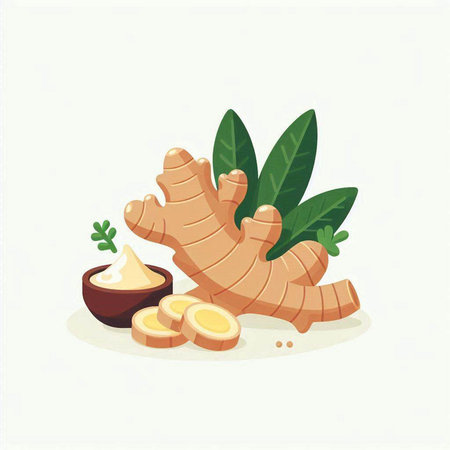Ginger root and powder vector illustration. Herbs and spices.のイラスト素材