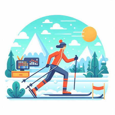 Cross-country skiing. Winter sport. Vector illustration in flat styleのイラスト素材