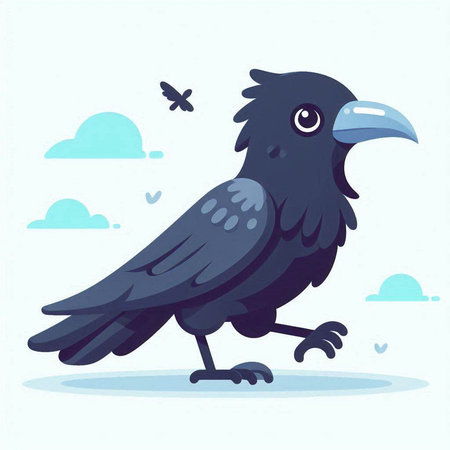 Cute crow on the background of the sky. Vector illustration.のイラスト素材