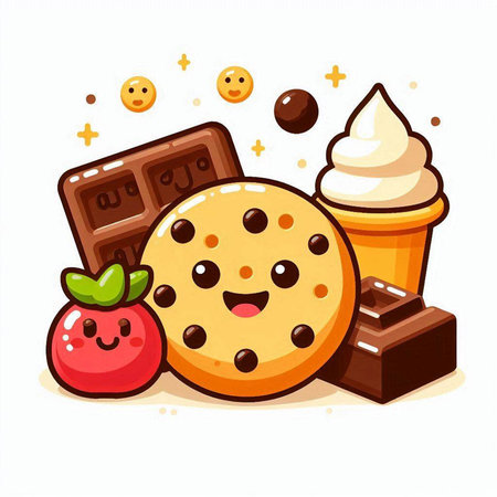 Chocolate, strawberry, ice cream and cookie. Vector illustration.のイラスト素材