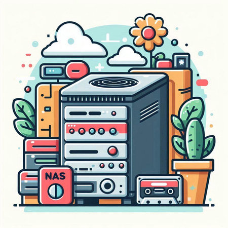 Flat line design modern vector illustration concept of big data storage technologyのイラスト素材