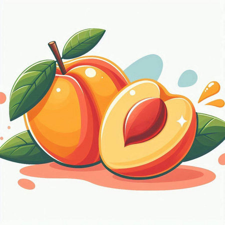 Vector illustration of a fresh apricot with leaves and water dropsのイラスト素材