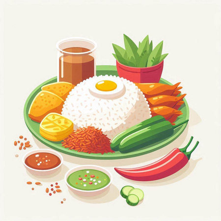 Nasi lemak traditional malaysian food vector illustration.のイラスト素材