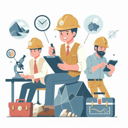 Team of engineers and architect working on project. Vector illustration in cartoon styleのイラスト素材
