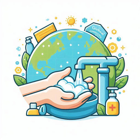 Vector illustration of washing hands with soap and sanitizer. Hygiene conceptのイラスト素材
