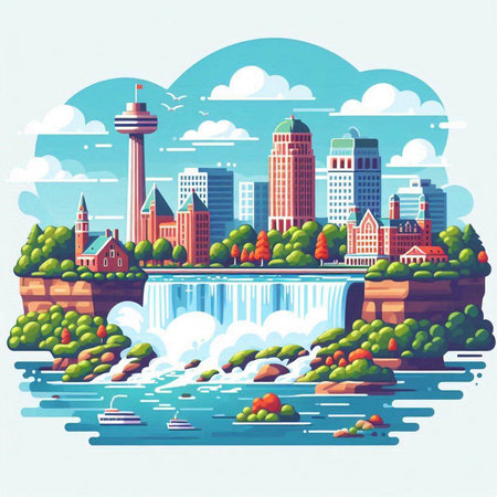 Niagara Falls, United States. Vector illustration in retro style.のイラスト素材