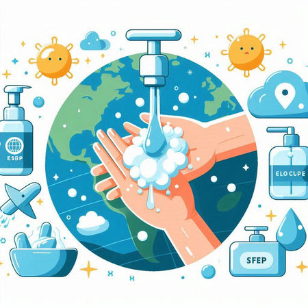 Coronavirus prevention. Washing hands with soap and sanitizer. Vector illustrationのイラスト素材