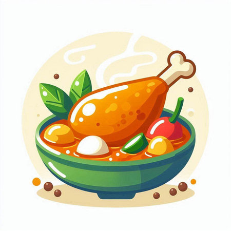 Bowl of chicken soup with vegetables and meat. Vector illustration.のイラスト素材