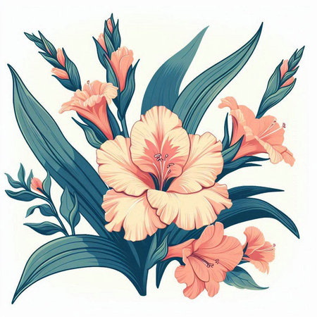 Beautiful vector illustration of a bouquet of lily flowers.のイラスト素材