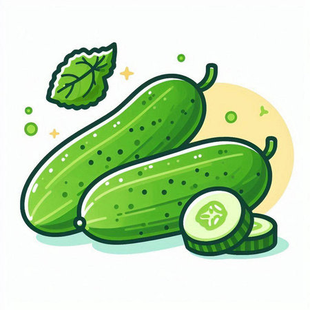 Cucumber on white background. Vector illustration in cartoon style.のイラスト素材