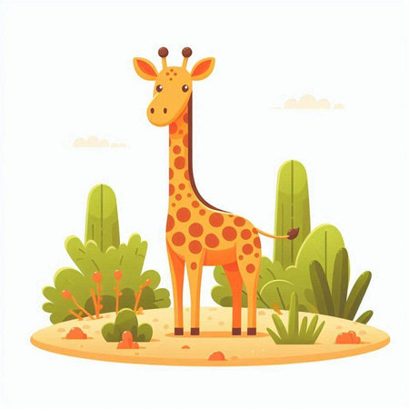 Giraffe on the background of the jungle. Vector illustration.のイラスト素材
