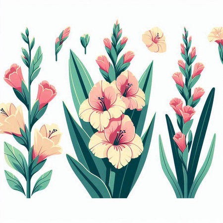 Set of hand drawn flowers. Isolated on white background. Vector illustration.のイラスト素材