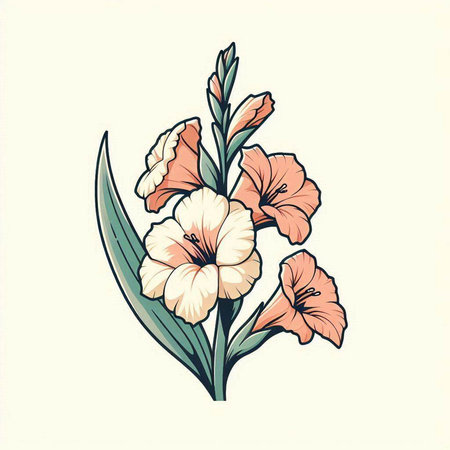 Illustration of gladiolus flowers. Hand drawn vector illustration.のイラスト素材