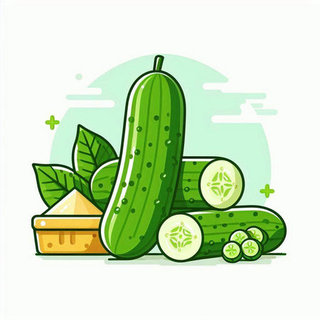Cucumber and sliced cucumber on white background. Vector illustration.のイラスト素材