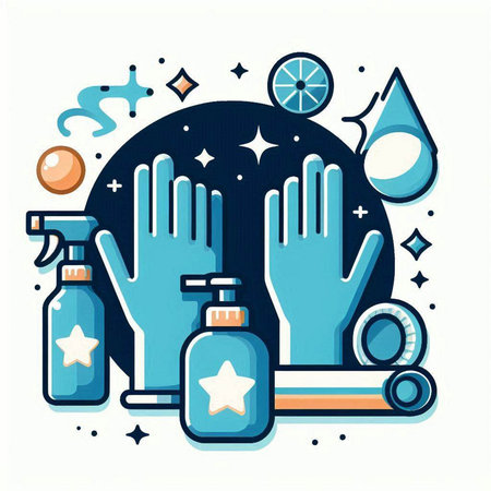 Cleaning service. Cleaning products. Vector illustration in flat style.のイラスト素材
