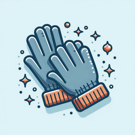 Illustration of a pair of gloves on a light blue background.のイラスト素材