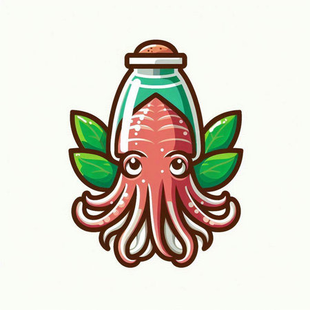 Octopus in a bottle of lemonade. Vector illustration on white background.のイラスト素材